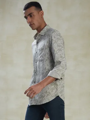 100% RAYON Green Slim Fit Full Sleeve Casual Mens Printed Shirt