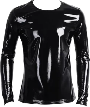 AIEOE Mens Leather Metallic Shirts Shiny Slim Fit Stretch Top Wetlook Club Party Undershirts