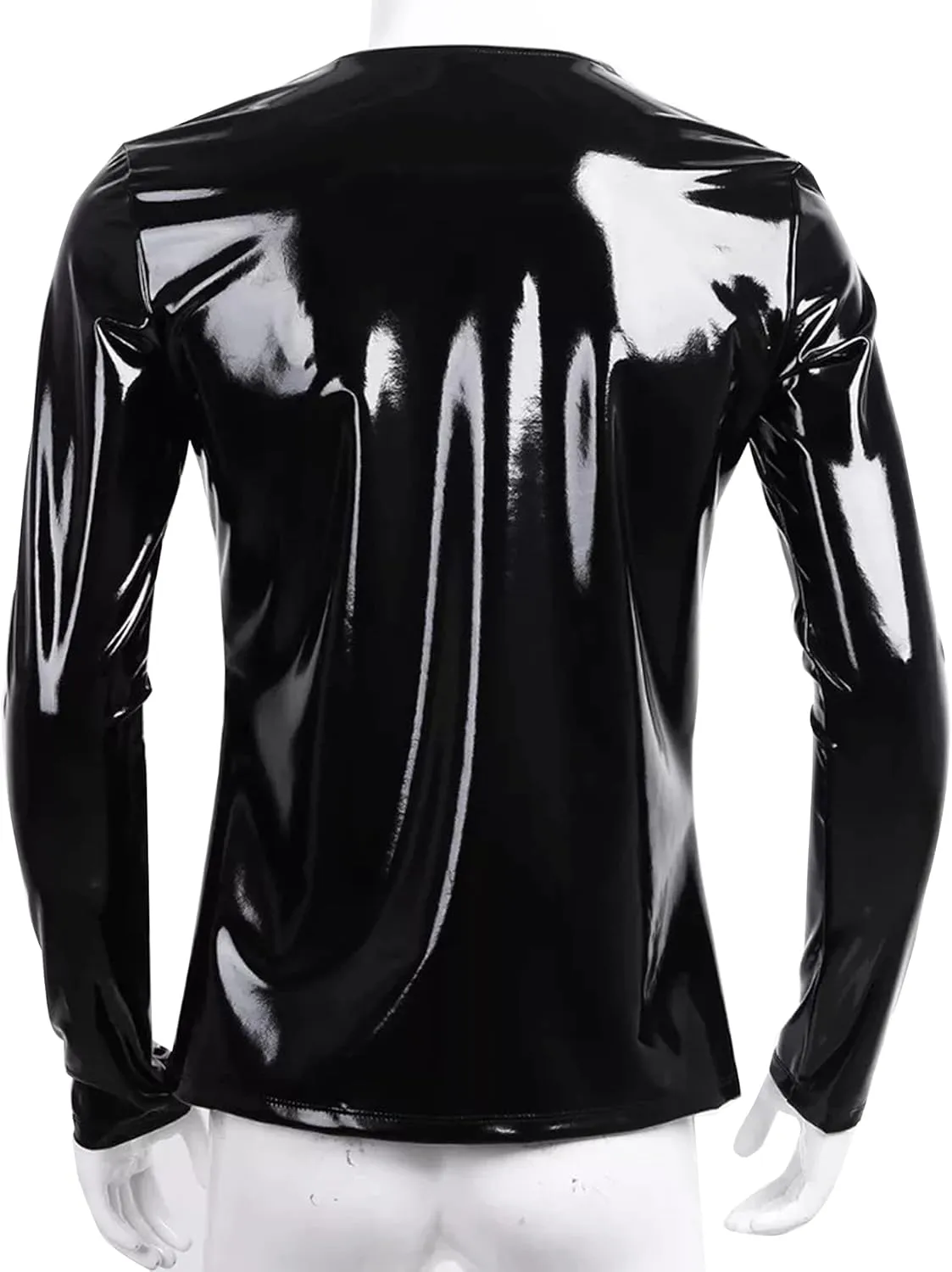 AIEOE Mens Leather Metallic Shirts Shiny Slim Fit Stretch Top Wetlook Club Party Undershirts