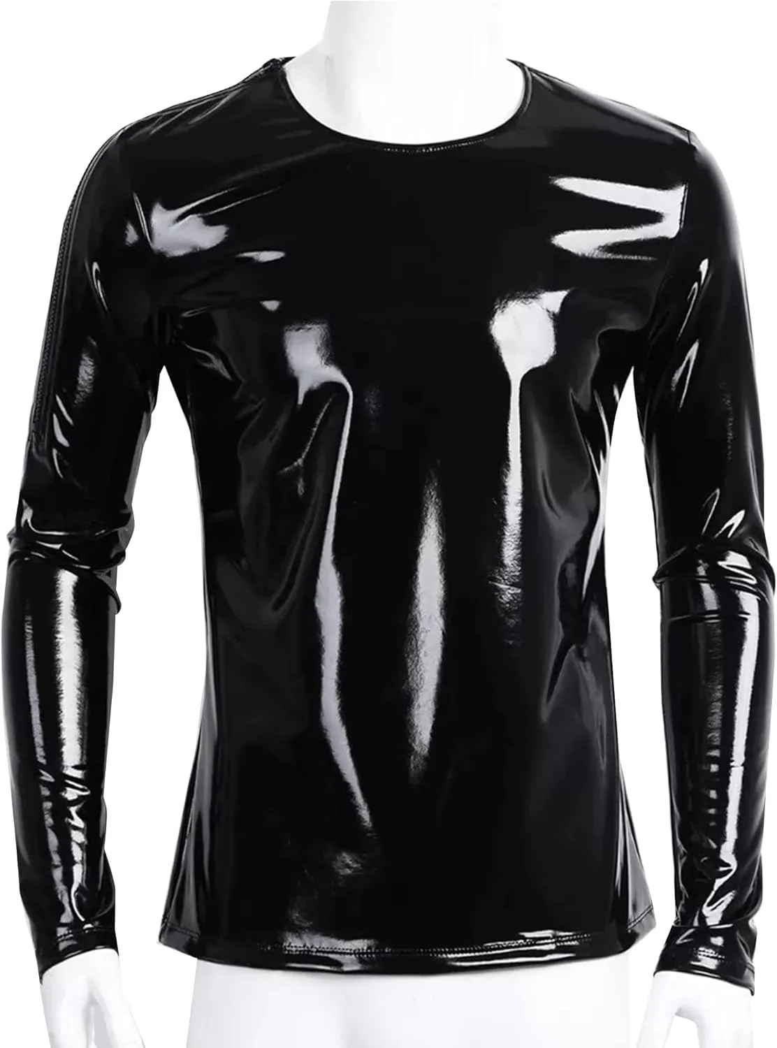 AIEOE Mens Leather Metallic Shirts Shiny Slim Fit Stretch Top Wetlook Club Party Undershirts
