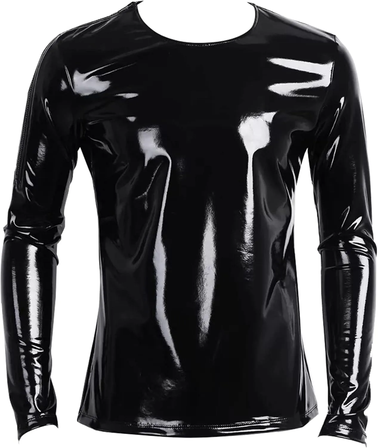 AIEOE Mens Leather Metallic Shirts Shiny Slim Fit Stretch Top Wetlook Club Party Undershirts