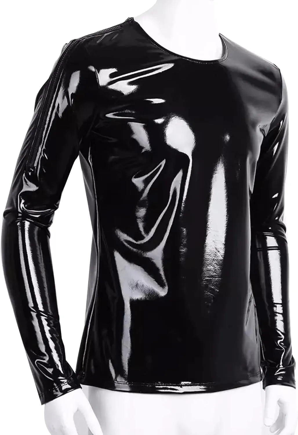 AIEOE Mens Leather Metallic Shirts Shiny Slim Fit Stretch Top Wetlook Club Party Undershirts