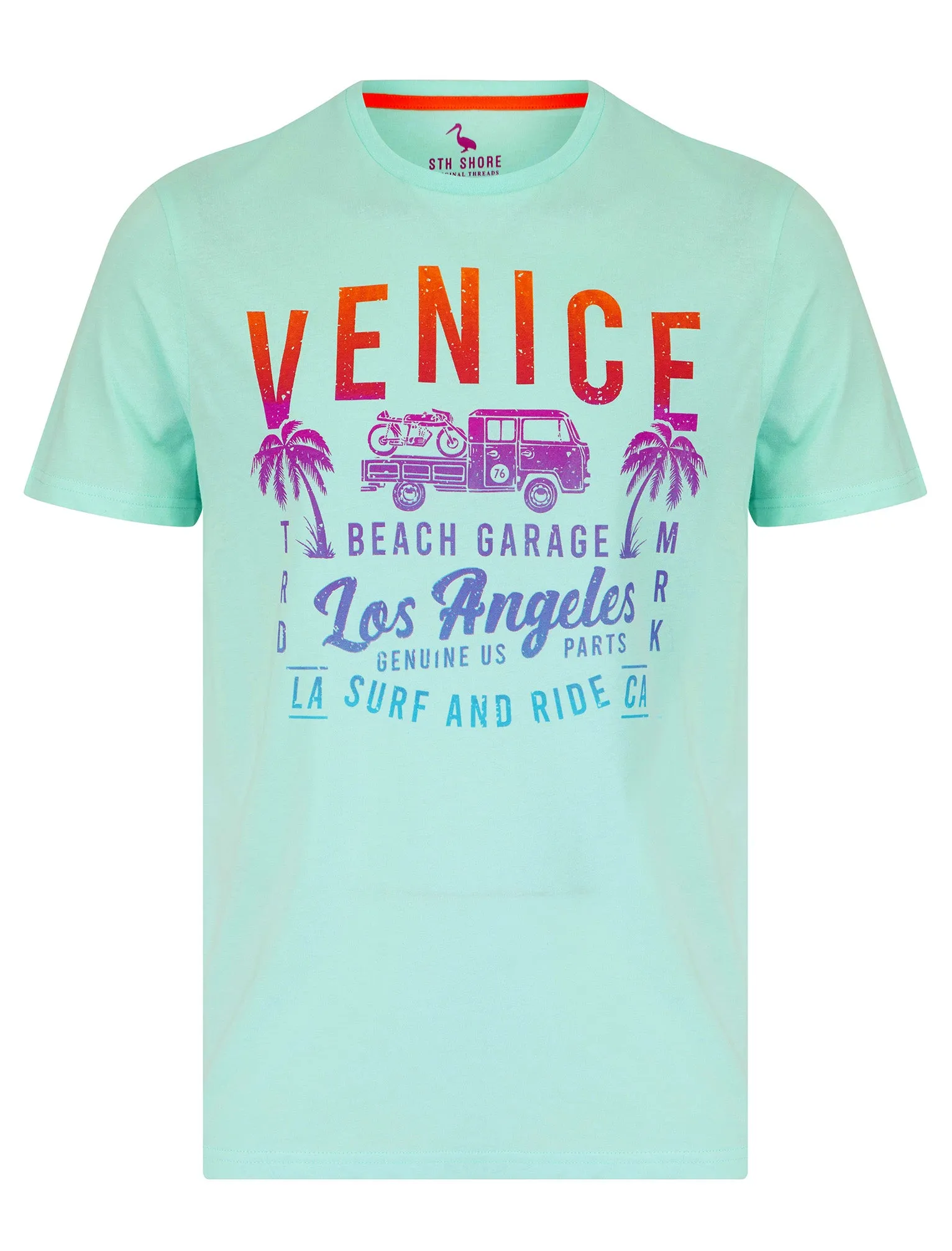 Beach Garage 2 Motif Cotton Jersey T-Shirt in Blue Tint - South Shore