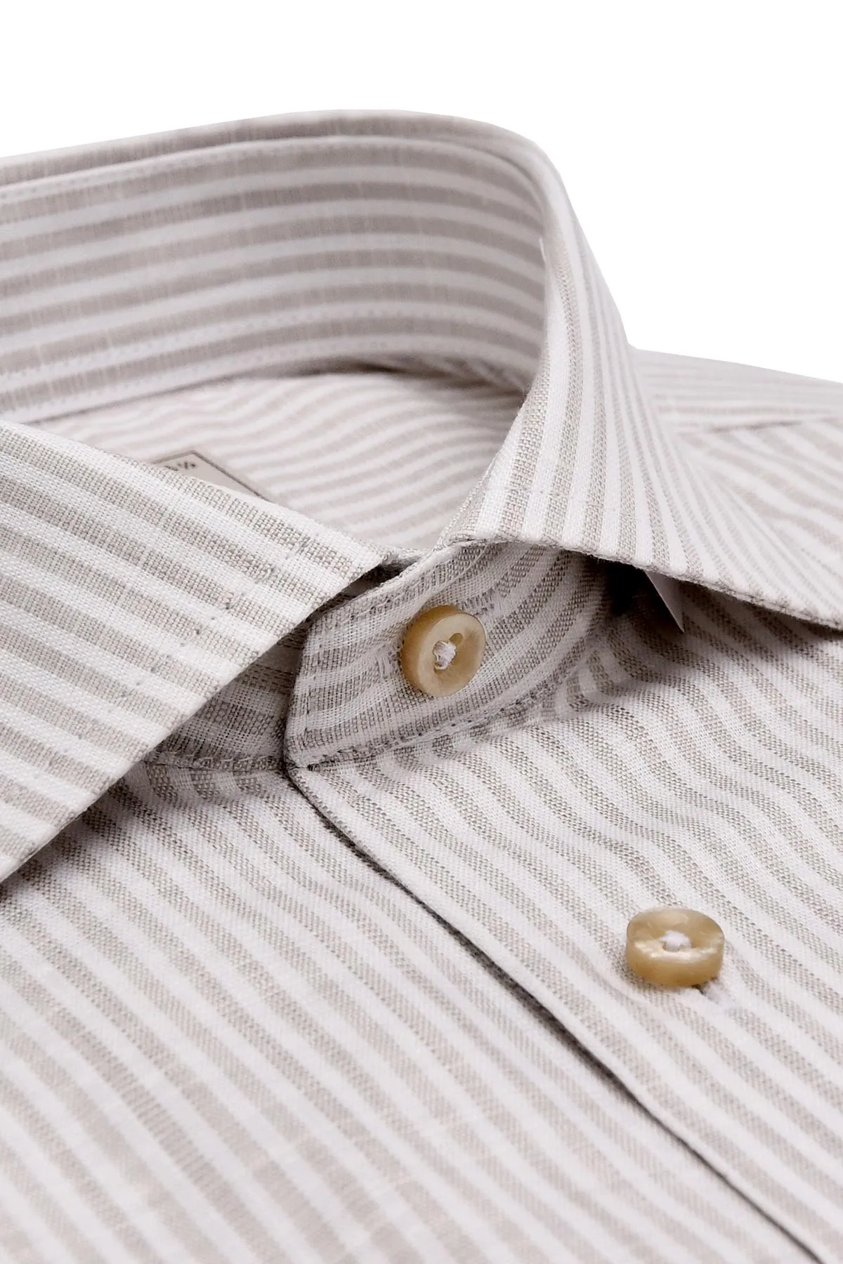 Beige striped regular fit short sleeve shirt