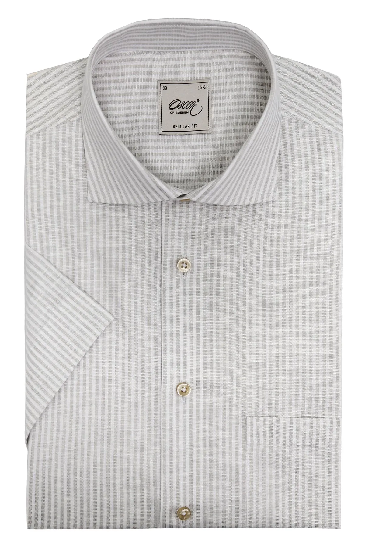 Beige striped regular fit short sleeve shirt