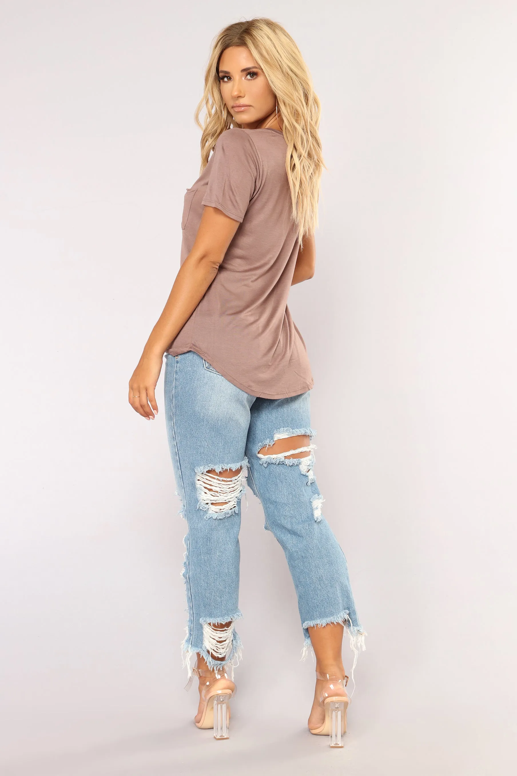 Bella Basic V Neck Pocket Top - Coco