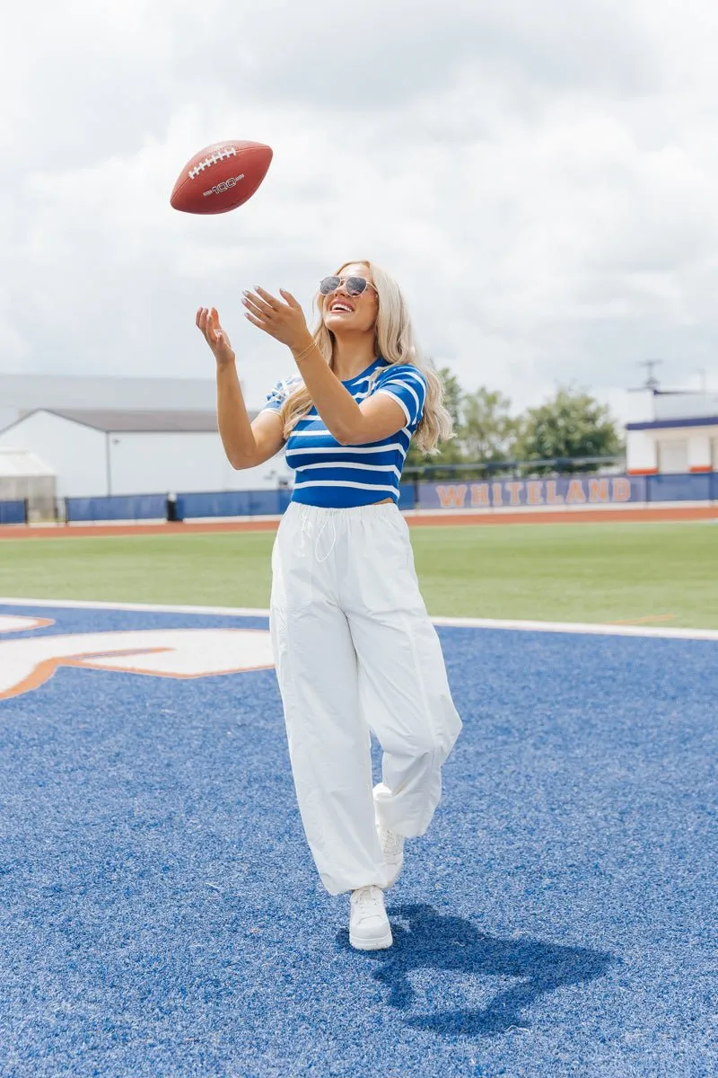 Blue and White Striped Cropped Sweater