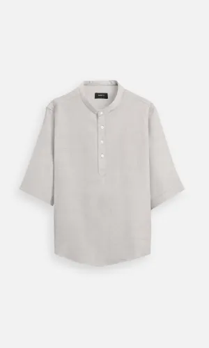 Classic Beige Pure Linen Kurta Style Shirt for Unisex - AddysForMen