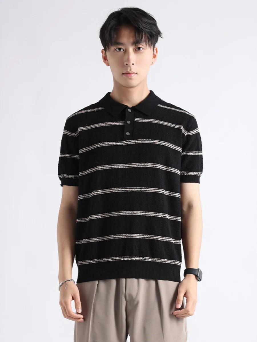 Cotton Striped Knit Polo Shirt
