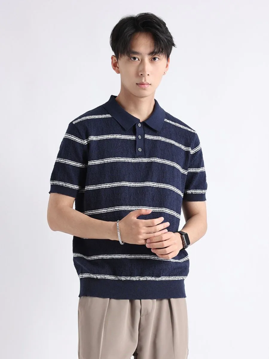 Cotton Striped Knit Polo Shirt