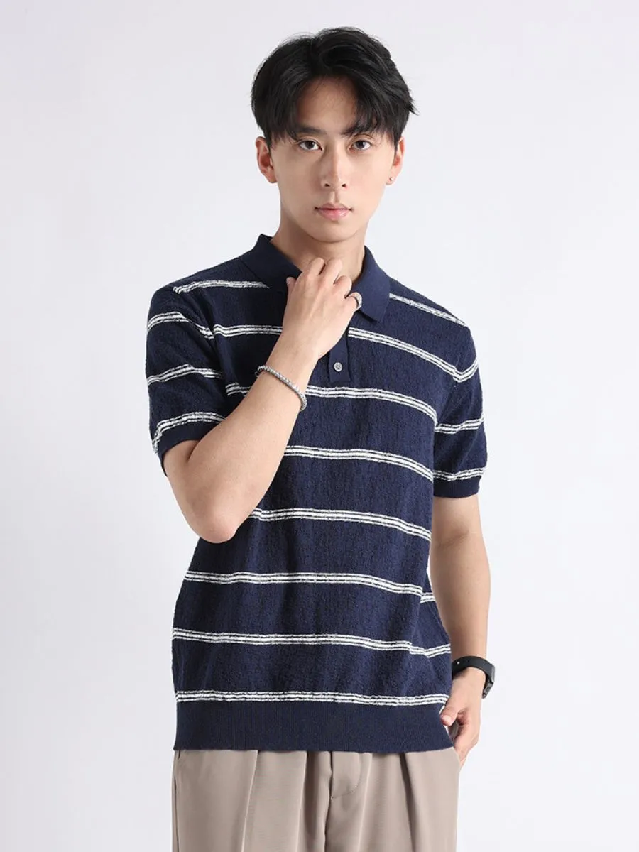 Cotton Striped Knit Polo Shirt