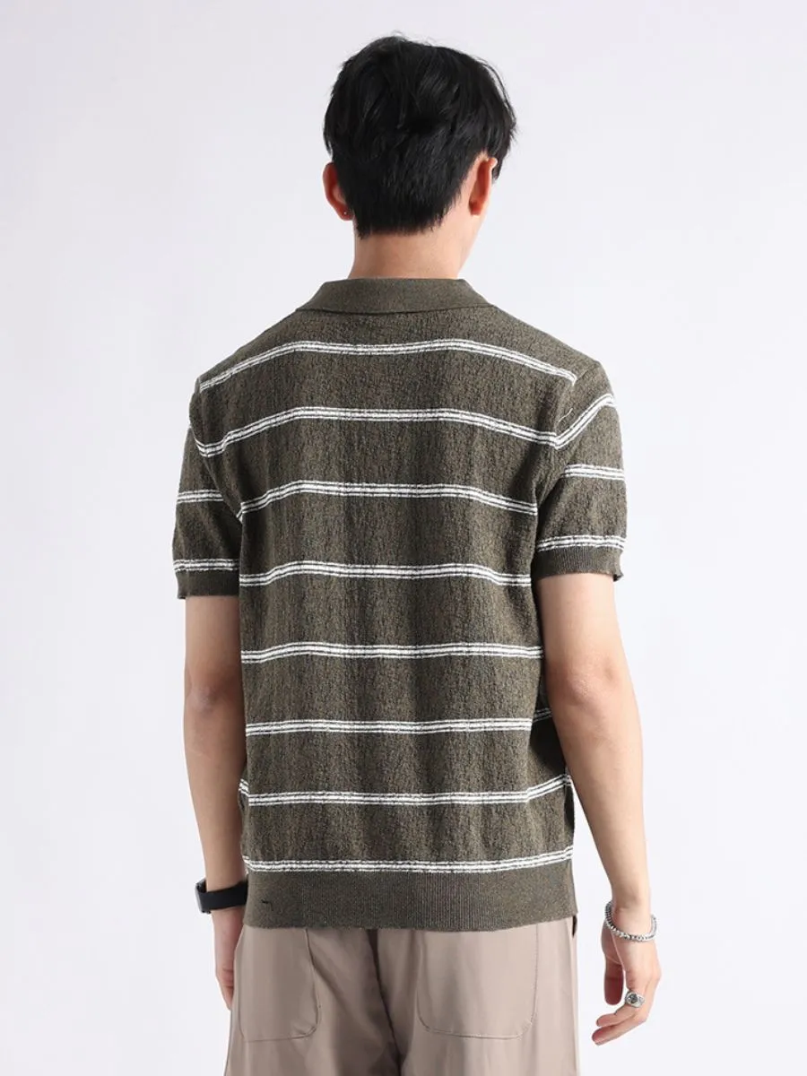 Cotton Striped Knit Polo Shirt