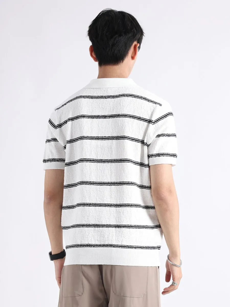 Cotton Striped Knit Polo Shirt