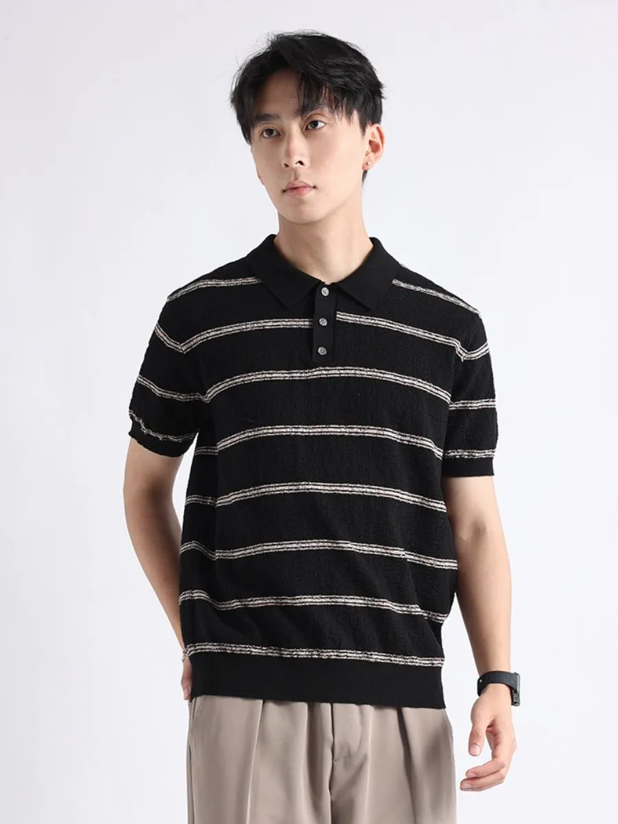 Cotton Striped Knit Polo Shirt