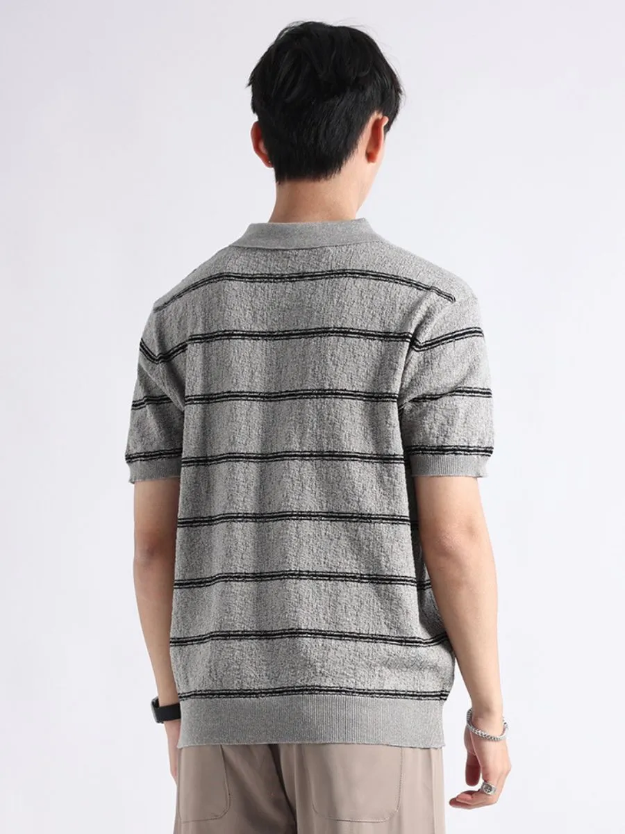 Cotton Striped Knit Polo Shirt