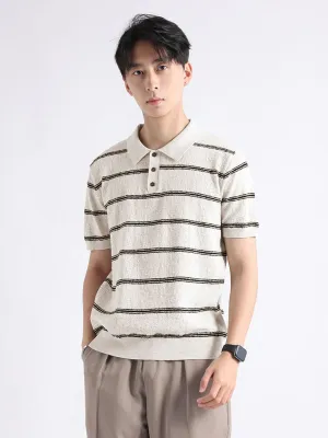 Cotton Striped Knit Polo Shirt