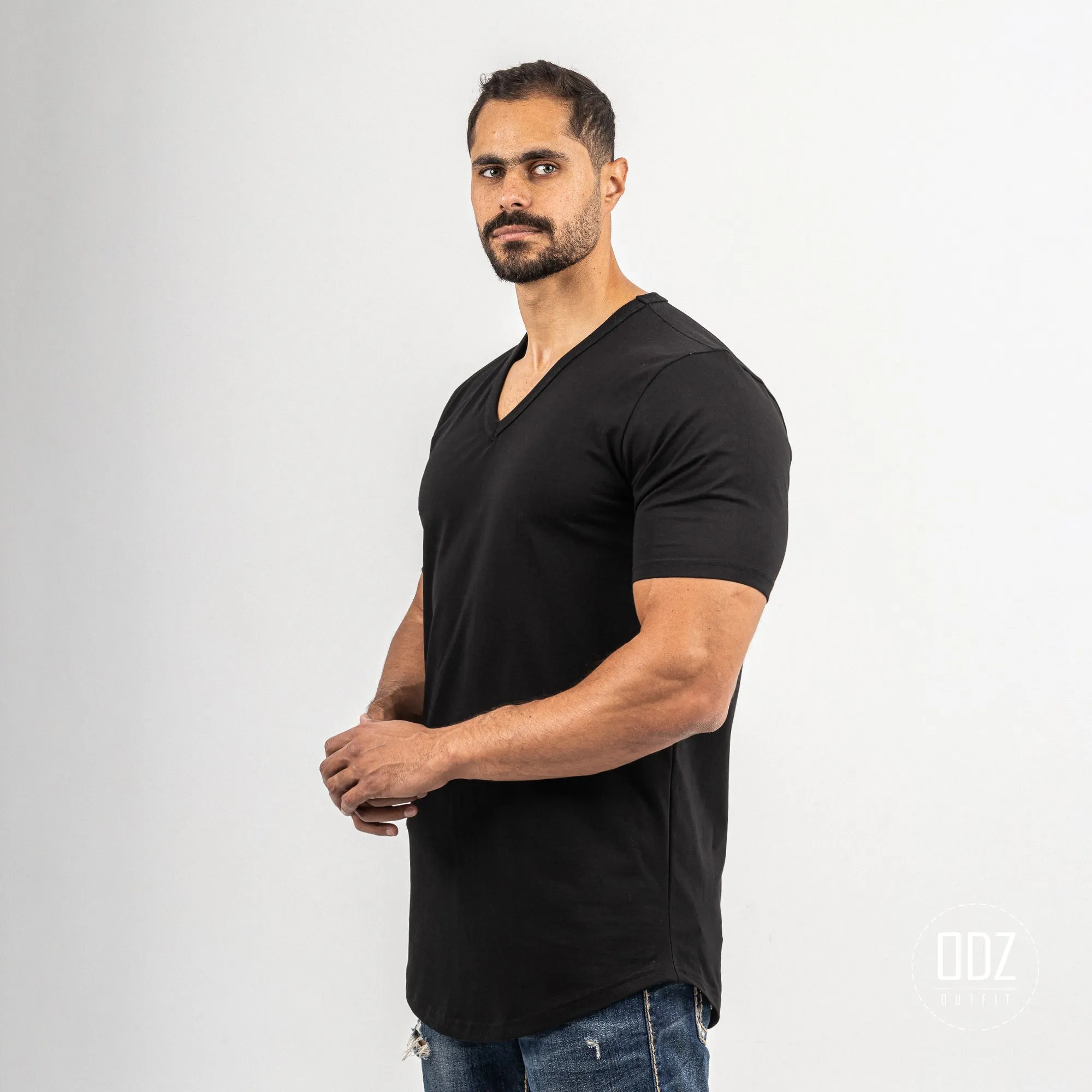 Curved V Collar T-shirt