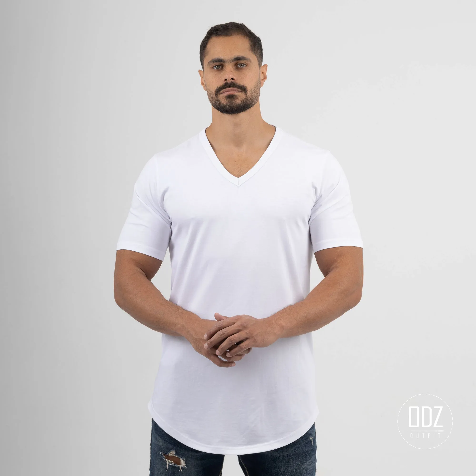 Curved V Collar T-shirt