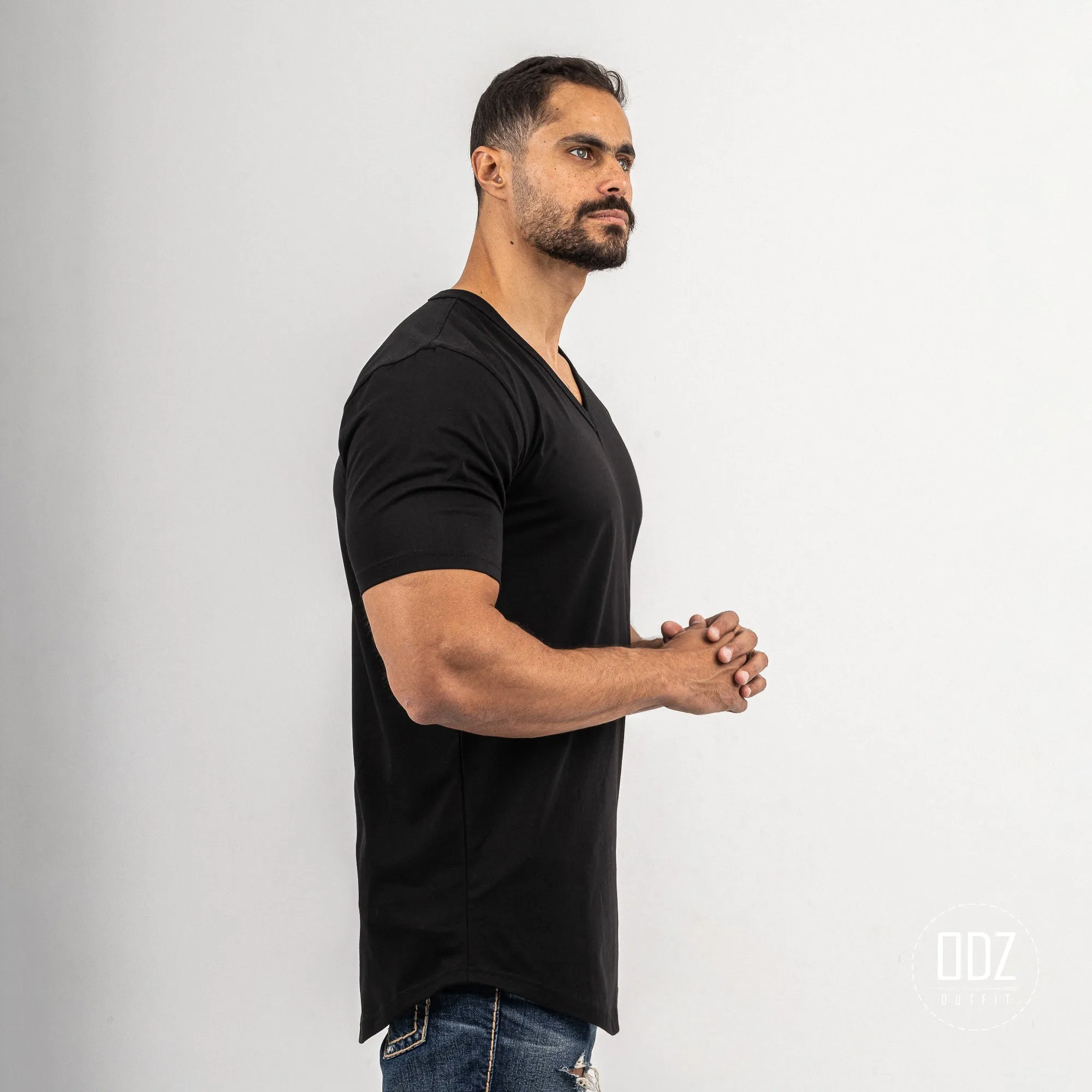 Curved V Collar T-shirt