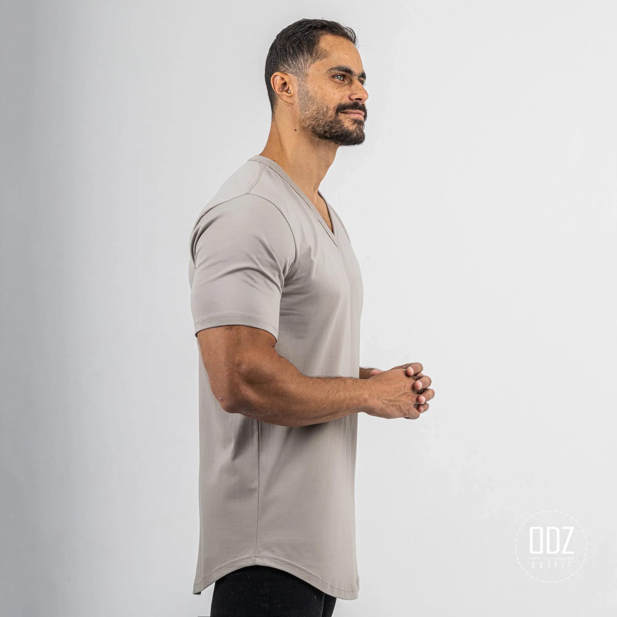 Curved V Collar T-shirt