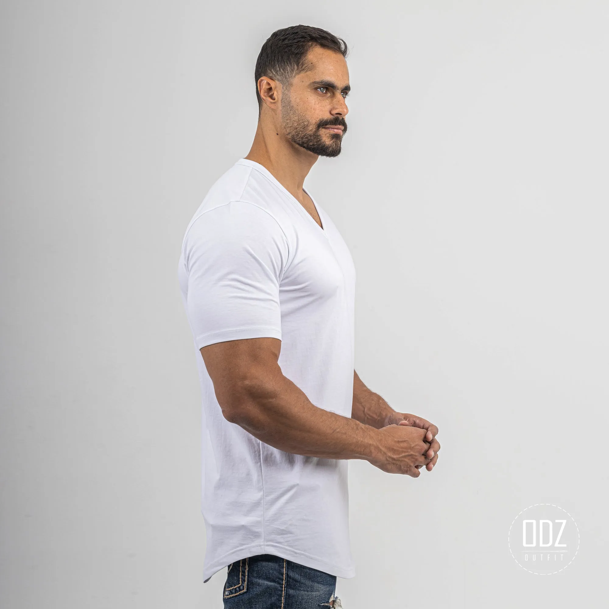 Curved V Collar T-shirt