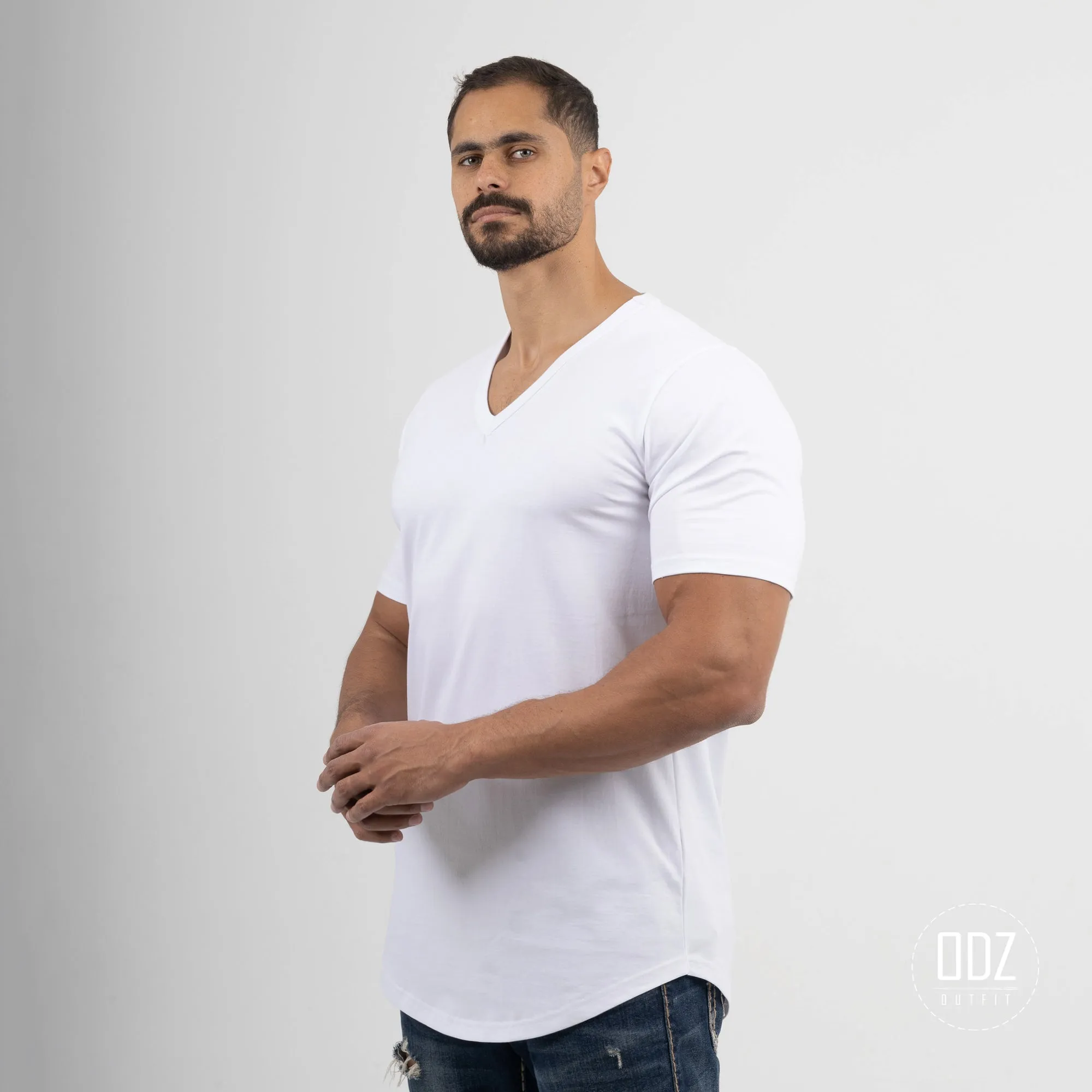 Curved V Collar T-shirt