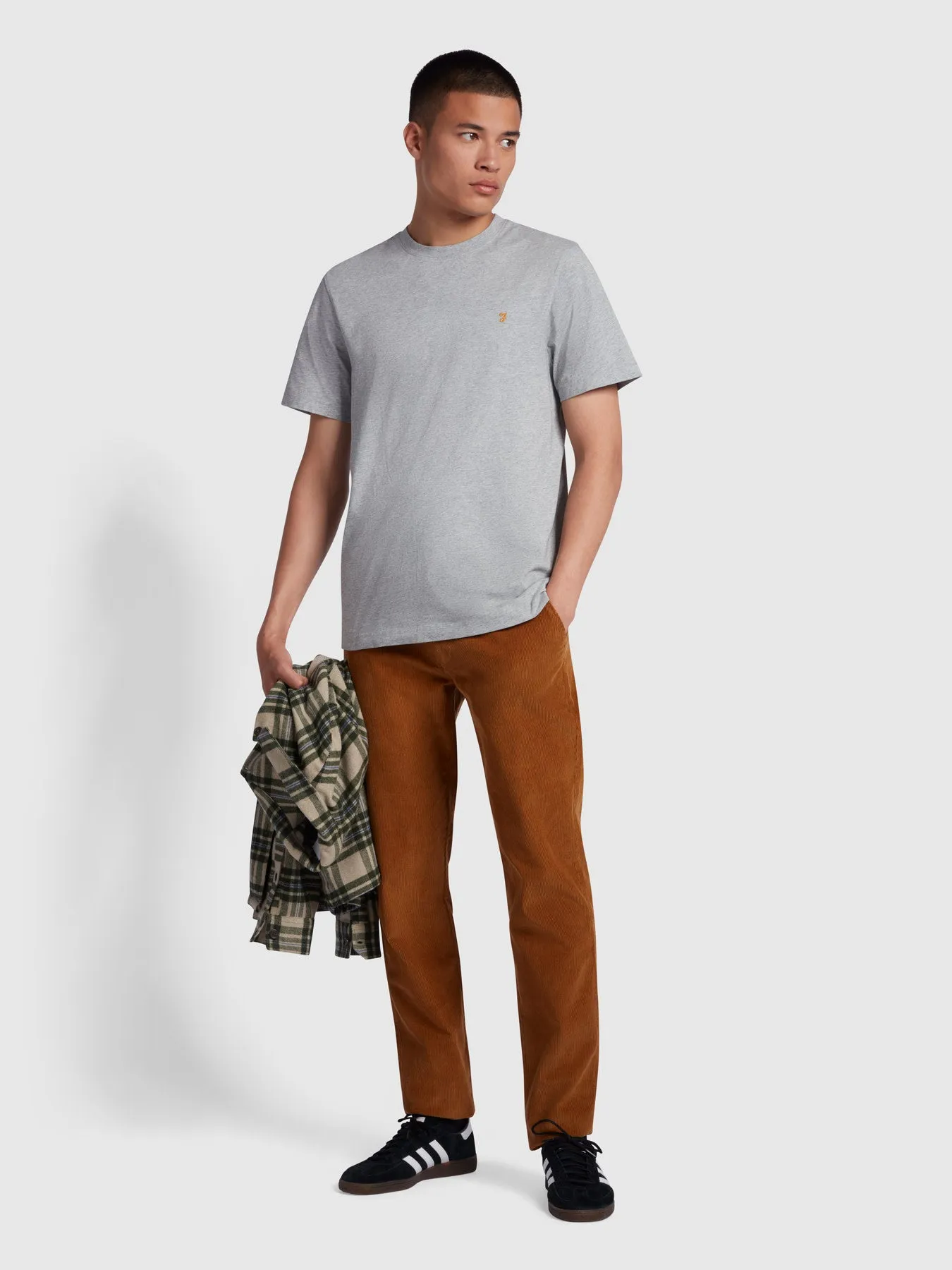 Danny Regular Fit Organic Cotton T-Shirt In Farah Grey Marl