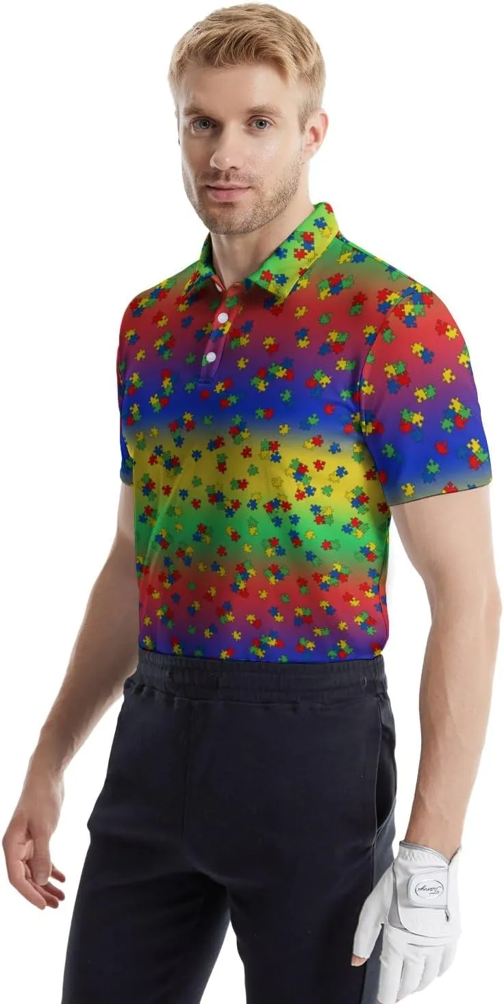 Funny Golf Polos for Men Funny Print Short Sleeve Shirts Quick Dry Polo Shirts Hawaiian Shirt Performance Golf Outfits