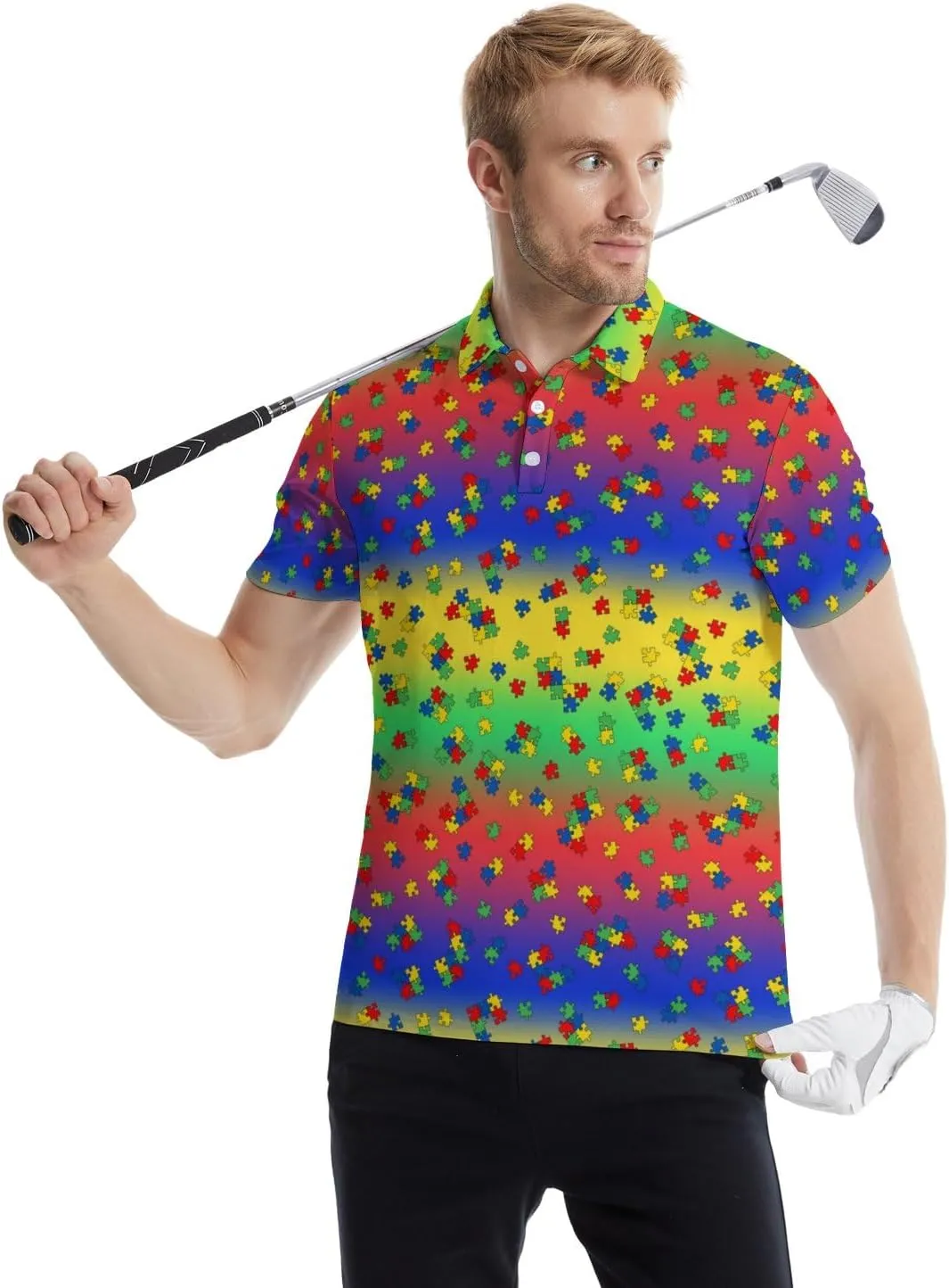 Funny Golf Polos for Men Funny Print Short Sleeve Shirts Quick Dry Polo Shirts Hawaiian Shirt Performance Golf Outfits
