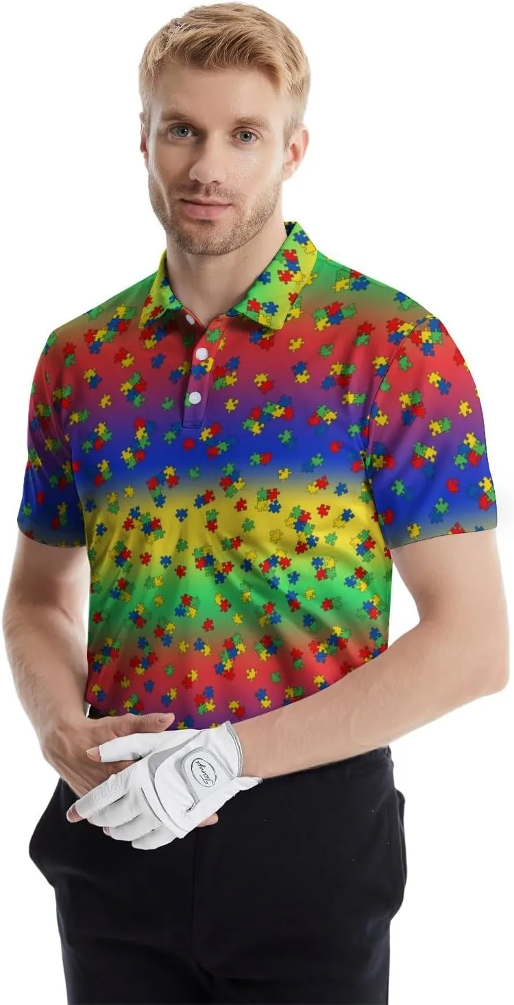 Funny Golf Polos for Men Funny Print Short Sleeve Shirts Quick Dry Polo Shirts Hawaiian Shirt Performance Golf Outfits