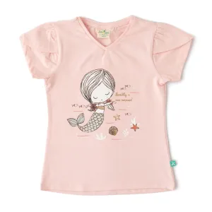 Girls' Pink Mermaid Graphic T-Shirt  Short Sleeve & V-Neck