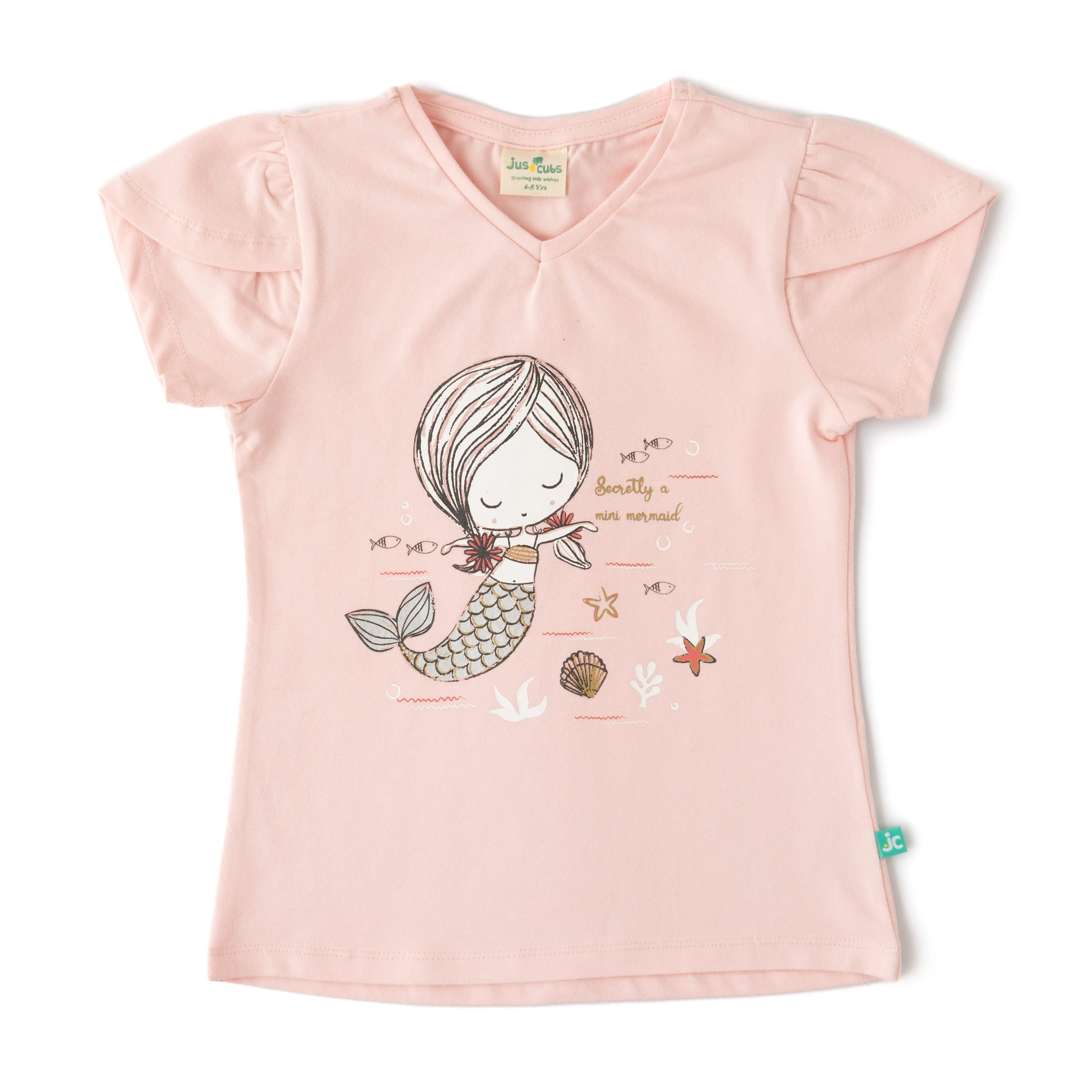 Girls' Pink Mermaid Graphic T-Shirt  Short Sleeve & V-Neck
