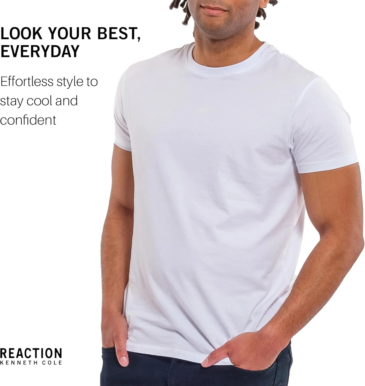 Kenneth Cole REACTION Mens T-Shirt Pack of 3 - UPF 50 Cotton/Spandex Jersey Slim Fit T Shirts for Men 3-Pack