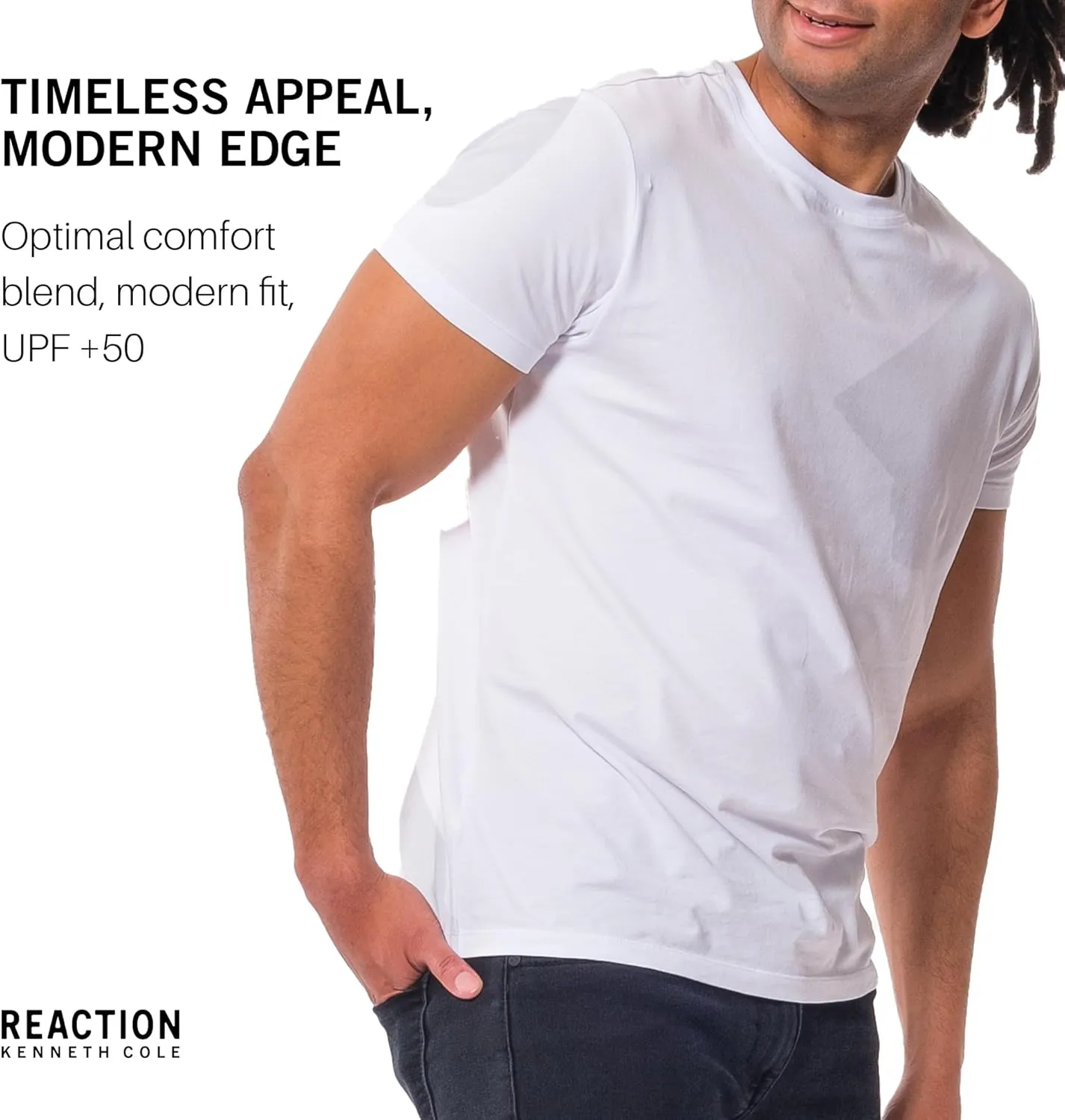 Kenneth Cole REACTION Mens T-Shirt Pack of 3 - UPF 50 Cotton/Spandex Jersey Slim Fit T Shirts for Men 3-Pack