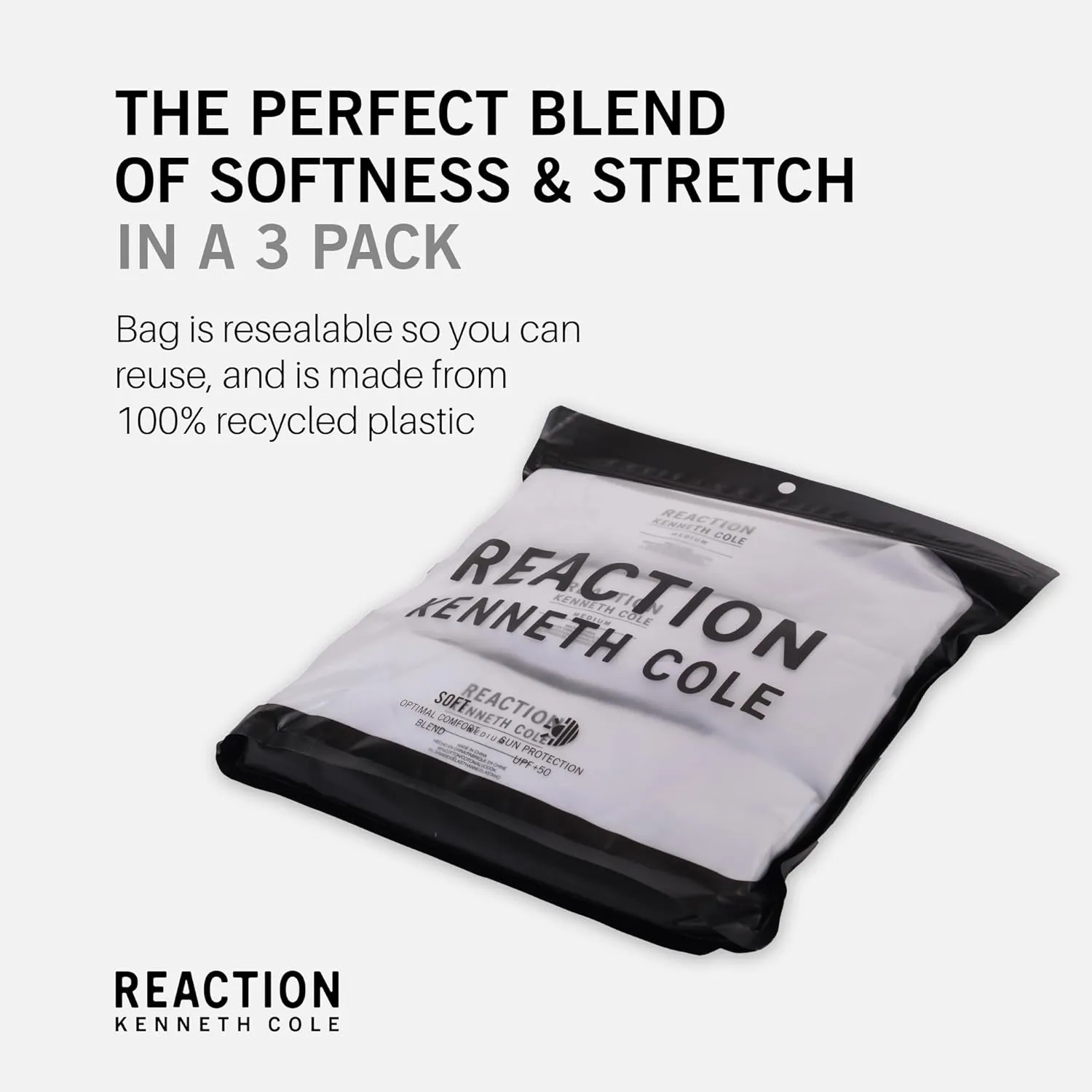 Kenneth Cole REACTION Mens T-Shirt Pack of 3 - UPF 50 Cotton/Spandex Jersey Slim Fit T Shirts for Men 3-Pack