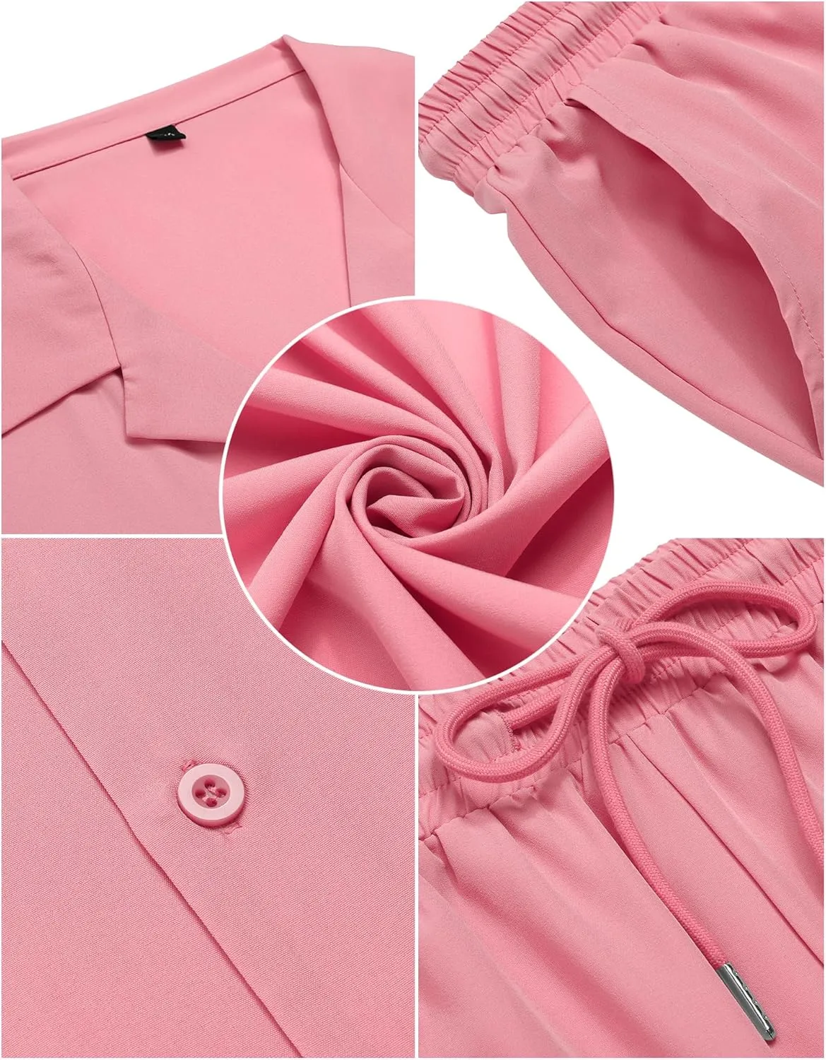 LecGee Men Summer Casual Short Sleeve Pant Sets Solid Button Down Shirt Elastic Pants 2 Piece Outfits Beach Tracksuit