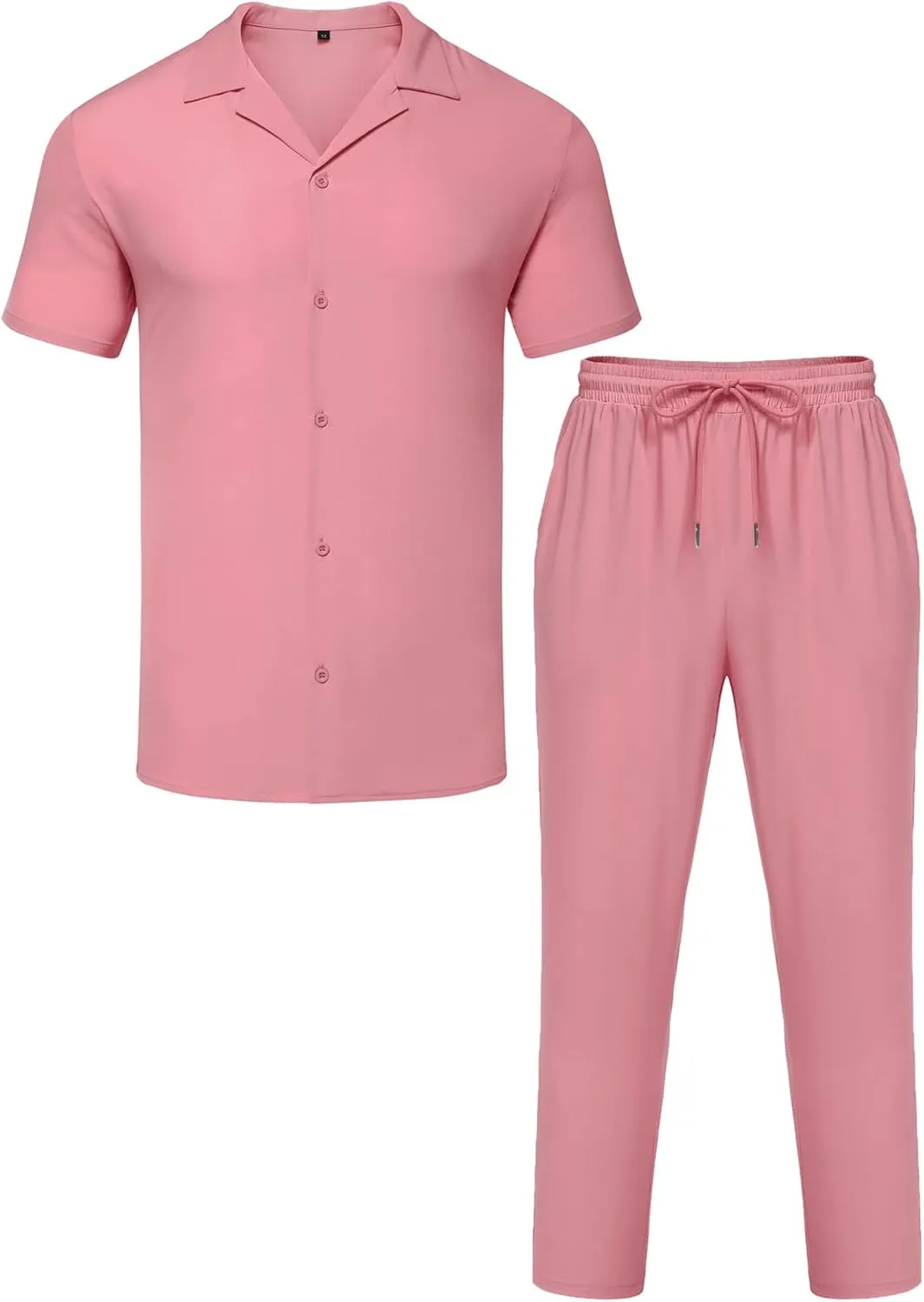 LecGee Men Summer Casual Short Sleeve Pant Sets Solid Button Down Shirt Elastic Pants 2 Piece Outfits Beach Tracksuit