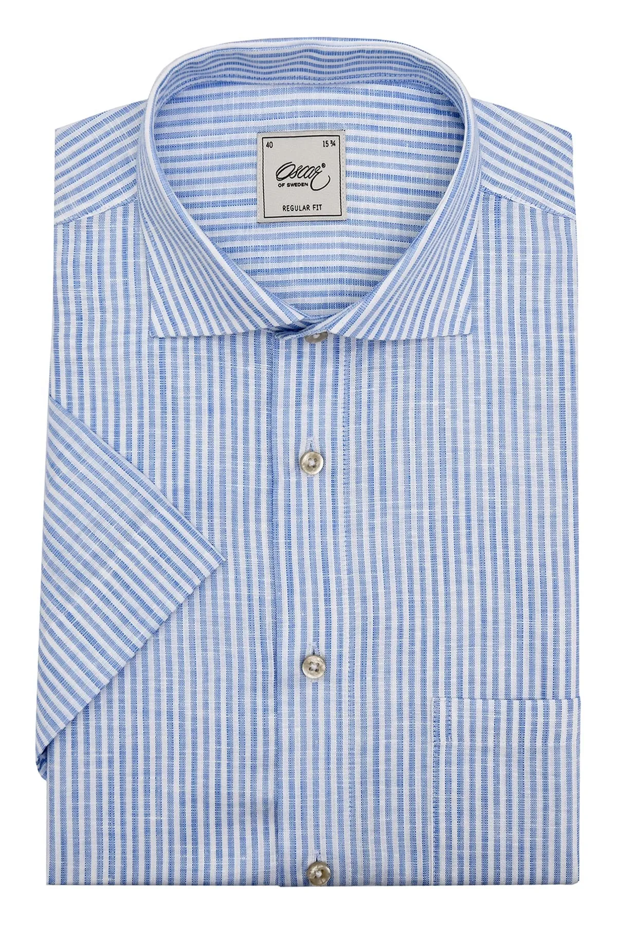 Light blue striped regular fit short sleeve shirt