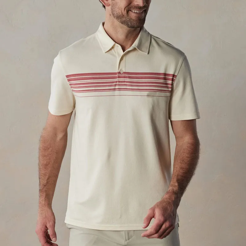 Mens Polo Shirt  Slim Fit  Cotton Blend  V-Neck with Buttons  Striped Short Sleeve