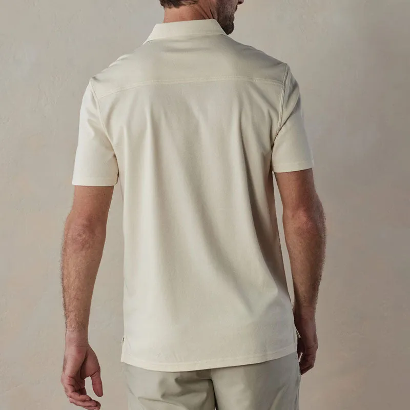 Mens Polo Shirt  Slim Fit  Cotton Blend  V-Neck with Buttons  Striped Short Sleeve