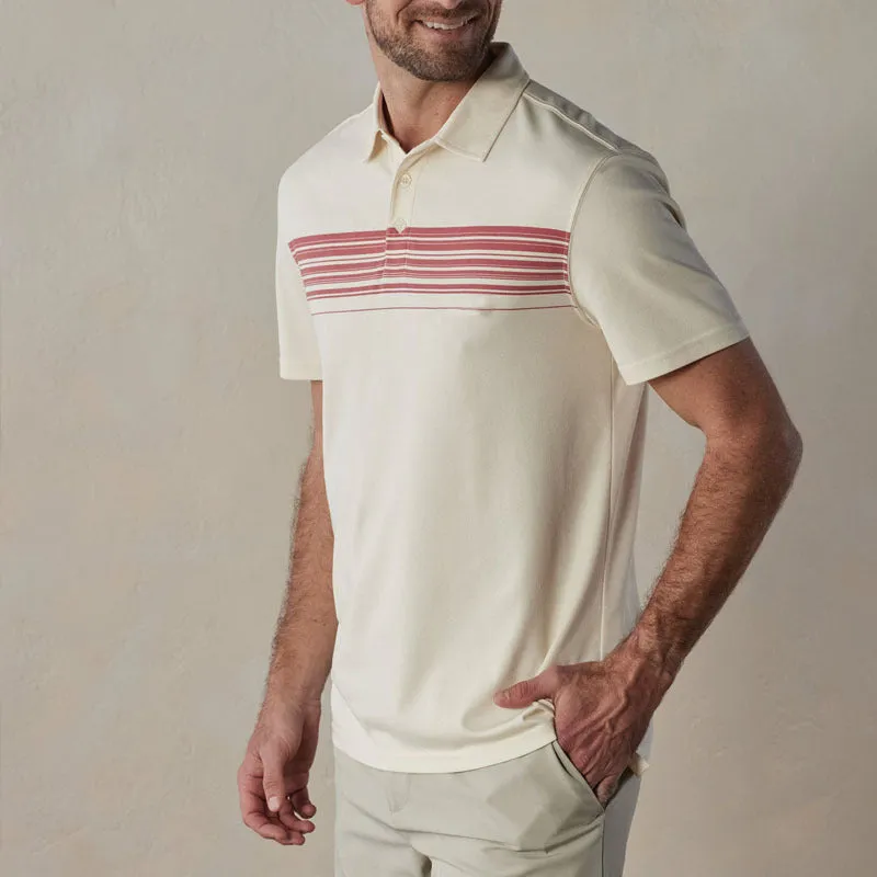 Mens Polo Shirt  Slim Fit  Cotton Blend  V-Neck with Buttons  Striped Short Sleeve