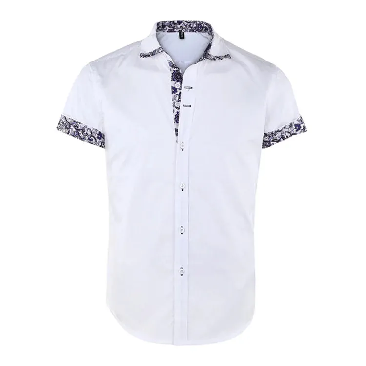 Men's Short Sleeve Floral Print Patchwork Button Down  Shirts