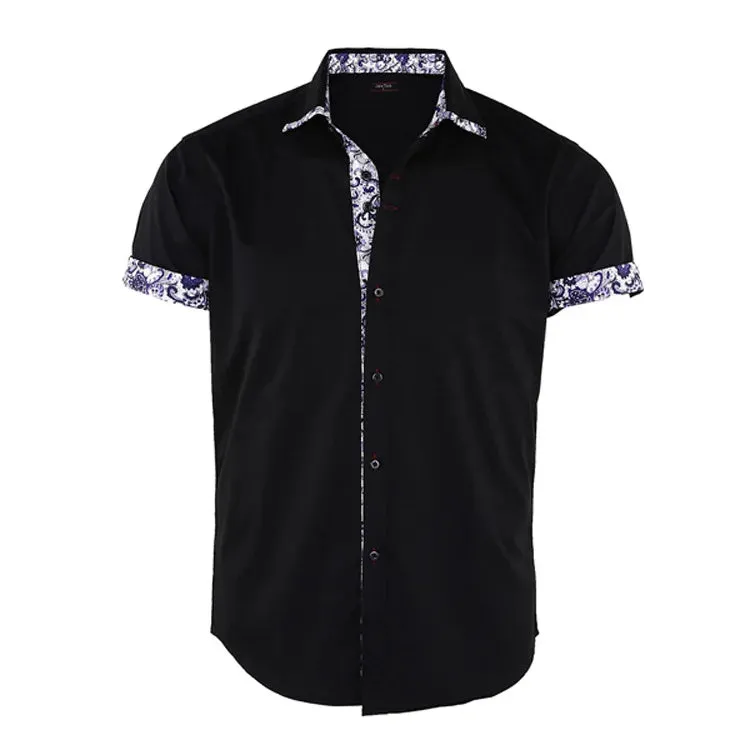 Men's Short Sleeve Floral Print Patchwork Button Down  Shirts