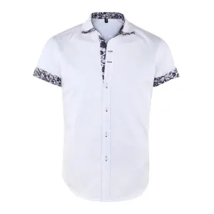 Men's Short Sleeve Floral Print Patchwork Button Down  Shirts