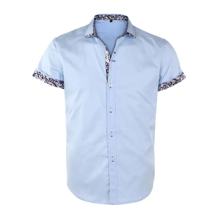 Men's Short Sleeve Floral Print Patchwork Button Down  Shirts