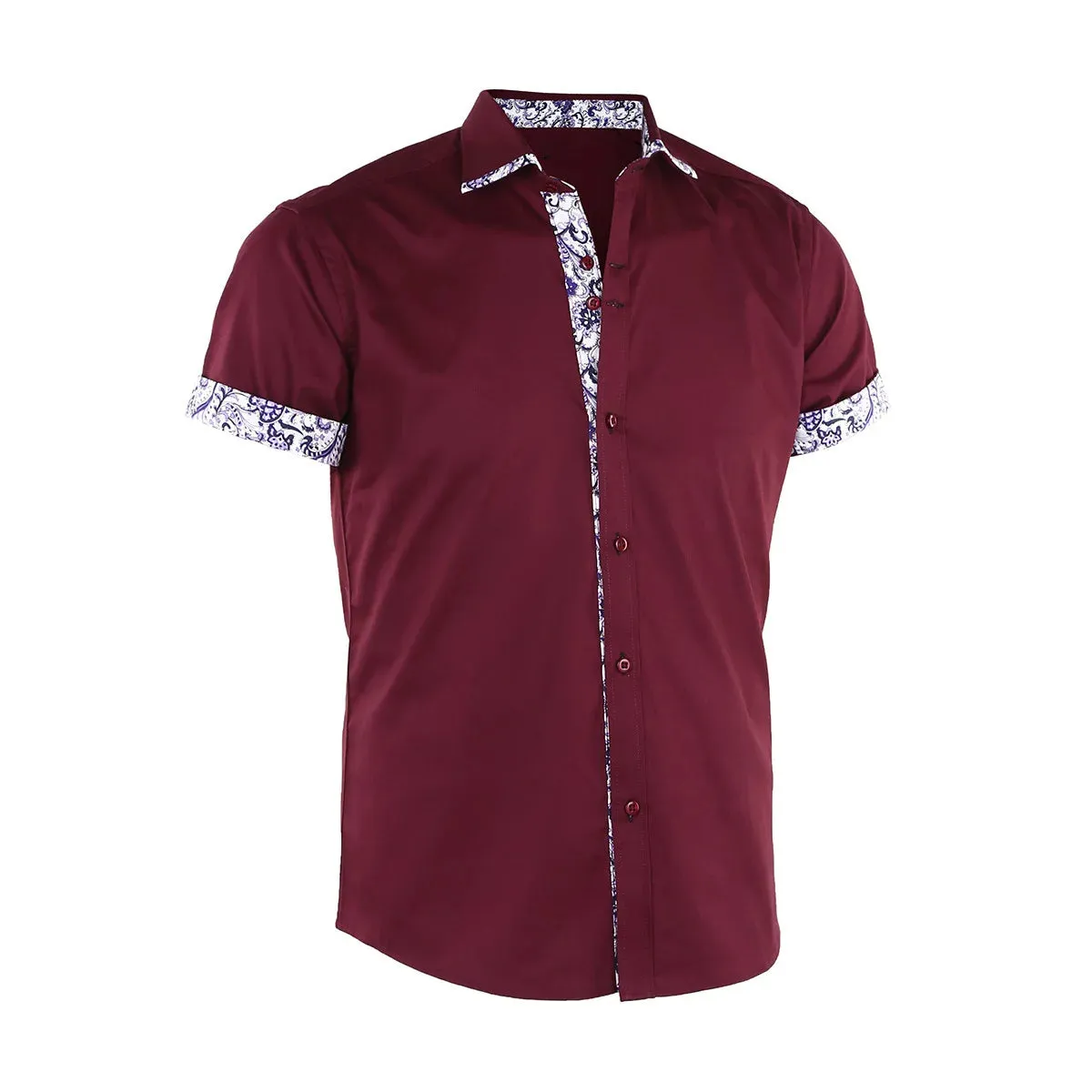 Men's Short Sleeve Floral Print Patchwork Button Down  Shirts