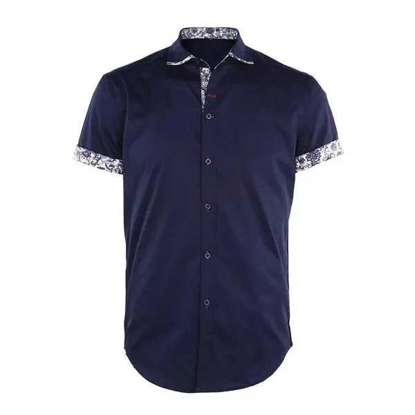Men's Short Sleeve Floral Print Patchwork Button Down  Shirts