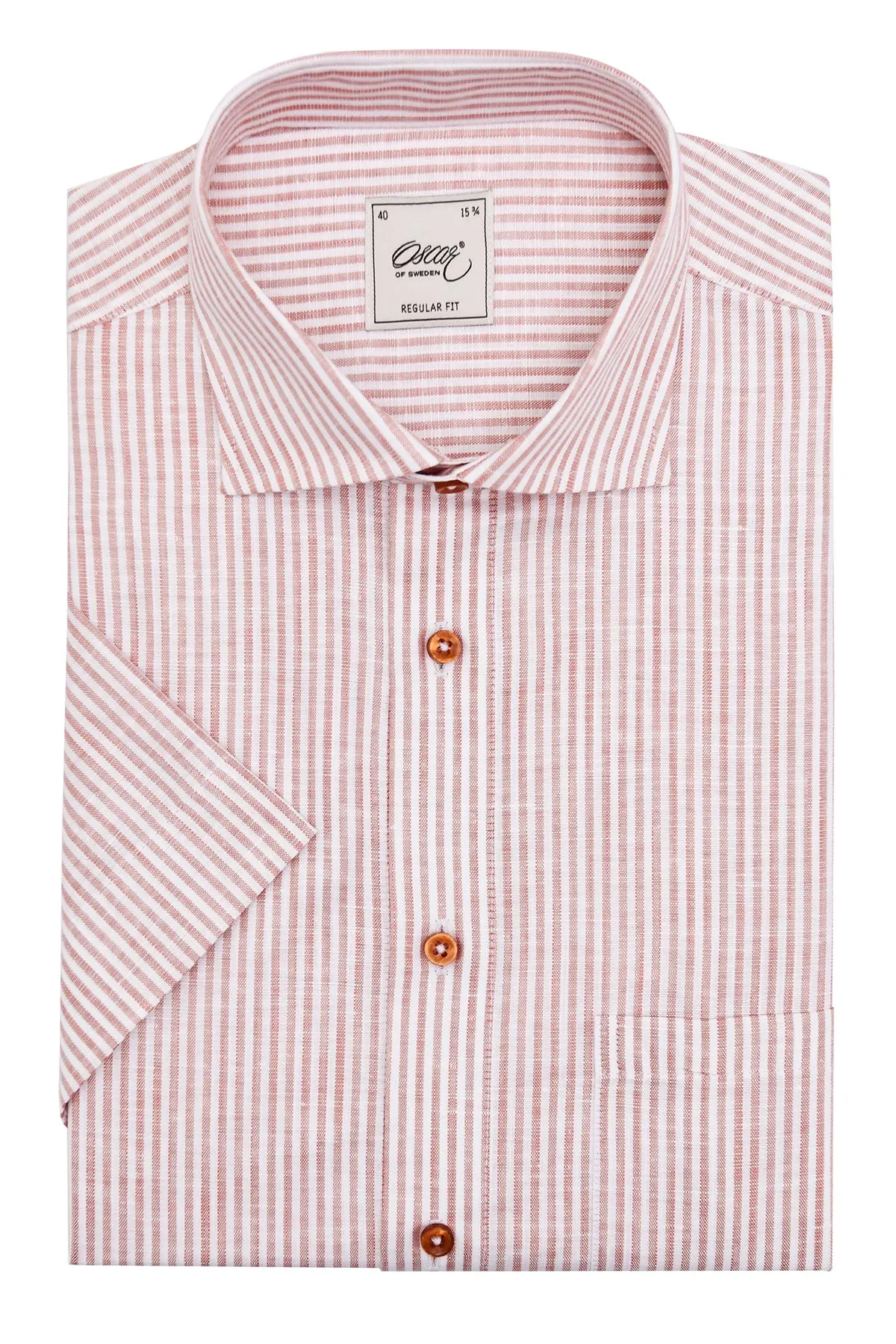 Orange striped regular fit short sleeve shirt
