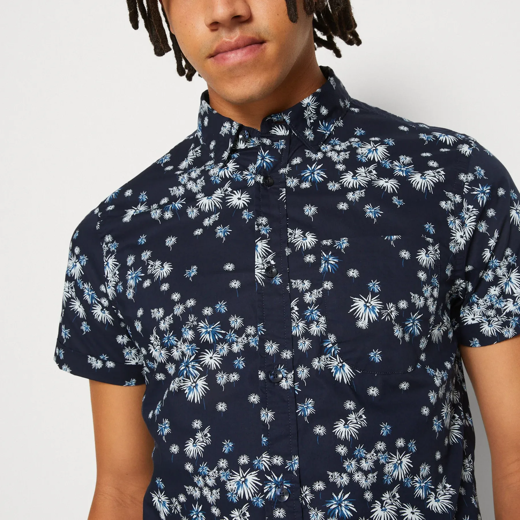 Printed Short Sleeve Poplin Shirt (Blue Fireworks)