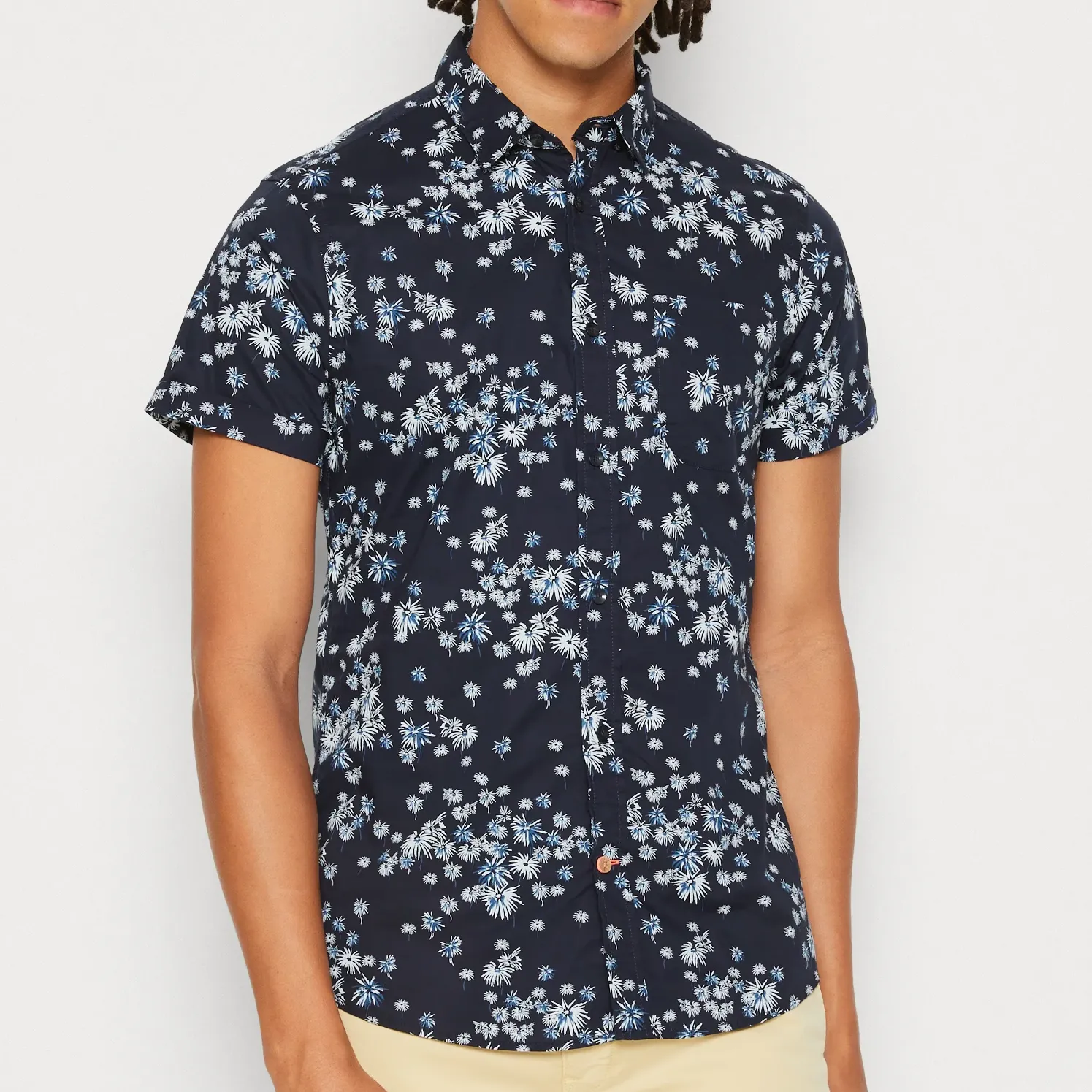 Printed Short Sleeve Poplin Shirt (Blue Fireworks)
